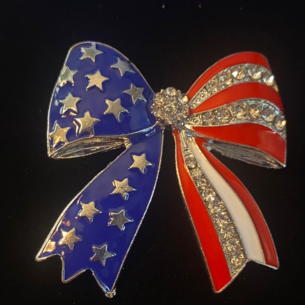 Patriotic Bow Brooch with Stars and Stripes